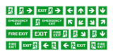 Fototapeta  - Emergency exit sign set. Emergency and fire exit icons. Man running out arrow, green background.