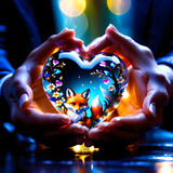 Fototapeta Most - The most enchanting sight to behold is an exquisite glass heart radiating with vibrant colors, brilliantly illuminated from within. This extraordinary masterpiece is adorned with an array of beautiful