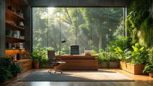 Eco-friendly Modern Glass Office Interior, Beautiful Office With Green Environment And Trees