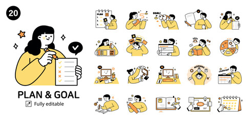 Wall Mural - people who set goals and make plans for their own growth and development. outline simple vector illu