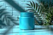 © Salander Studio - light blue cosmetic jar without label - product mockup closeup