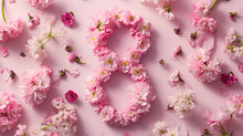 A Banner Celebrating International Women's Day With The Number 8 Delicately Embellished With Pink Floral Motifs, Evoking A Sense Of Femininity And Empowerment