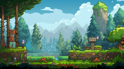 Wall Mural - Pixel Quest A side-scrolling adventure game where plants