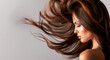 © Sandra Chia - Fashion editorial Concept. Stunning natural face beautiful woman and body with brown brunette flowing hair . illuminated with dynamic composition and dramatic lighting. copy text space