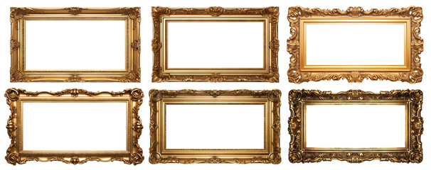 Wall Mural - Set of antique golden rectangular picture frames, cut out