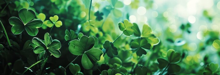 Poster - Verdant clover field bathed in sunlight, symbolising luck and nature.