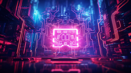 Wall Mural - neon sign cyber circuit a neon sign style logo illustration