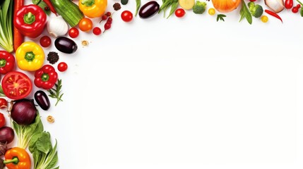 Wall Mural -  Various of vegetables and herbs isolated on the white background, top view.