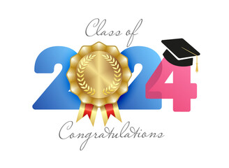 class of 2024 congrats graphic banner. educational symbol. congratulations graduates number icon wit