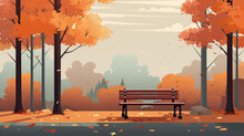 Flat Illustration Autumn Park Bench Scene A Simple