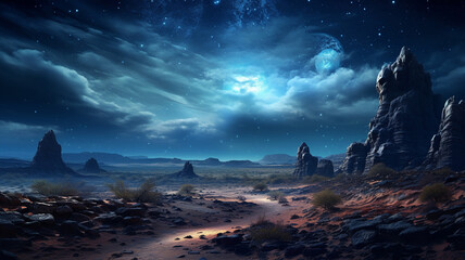 Wall Mural - Photo Realistic Night Sky over the Desert dark