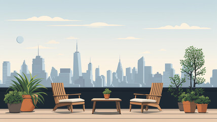 Flat Illustration Minimalist Rooftop Gathering Spa terrace