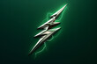 © Kelvin - A metallic, chrome lightning bolt with energy field on a dark green background