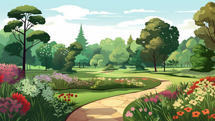 Wall Mural - Vector Illustration Simplified Botanical Garden leaves