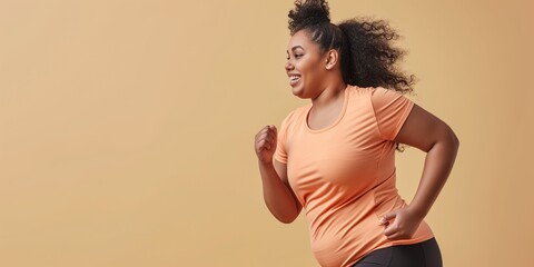 Poster - Young overweight woman training in sportswear