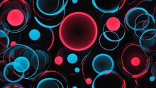 Abstract Seamless Pattern Of Neon Red And Blue Circles On Plain Black Background From Generative AI