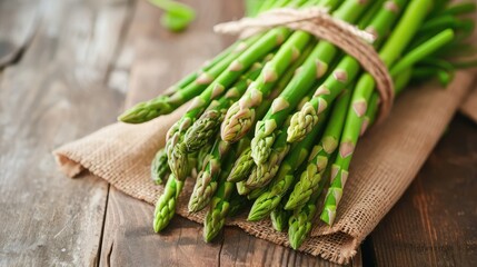 Poster - Bunch of fresh asparagus on wooden table