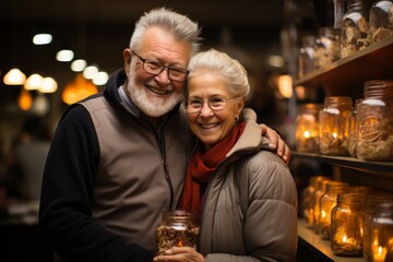 Senior couple visiting a charity organization to donate to causes they care about, Generative AI