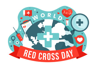 Wall Mural - World Red Cross Day Vector Illustration on May 8 to Medical Health and Providing Blood in Healthcare Flat Cartoon Background Design