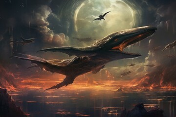 Sticker - Majestic sky whales, soaring through the heavens with grace and tranquility - Generative AI