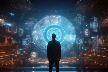 Virtual 3D projection of cyberspace and AI.