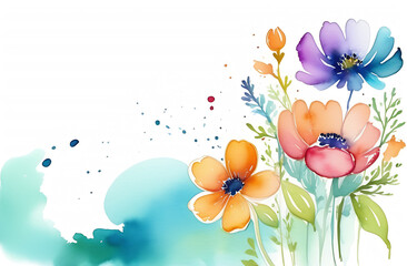 free space for text, spring flowers on the left side, free space 2/3 of the background on the right, pastel pink background