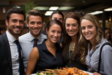 Diverse team participating in a Taste of the World lunch event, savoring dishes from different countries, Generative AI