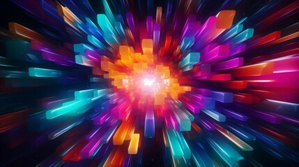 Wall Mural - vibrant 4k hd photo: energetic explosion of colors from neon geometric shapes collision