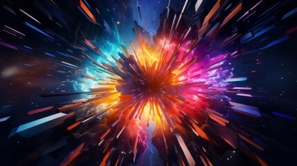 Wall Mural - vibrant 4k hd photo: energetic explosion of colors from neon geometric shapes collision