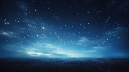Wall Mural - panorama meadow with dark blue starry night sky background