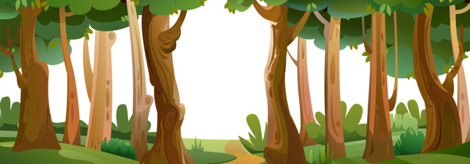 Wall Mural - old trees in park. isolated on white background. view of trees. scenery landscape. fun cartoon style
