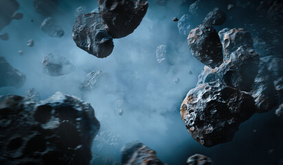 Wall Mural - asteroids in space,3d illustration