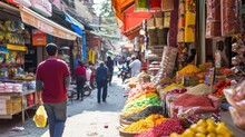 A Bustling Street With Colorful Stalls Offering Delightful Sweets And Treats For Birthdays