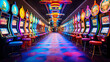 Rows of colorful slot machines casino hall