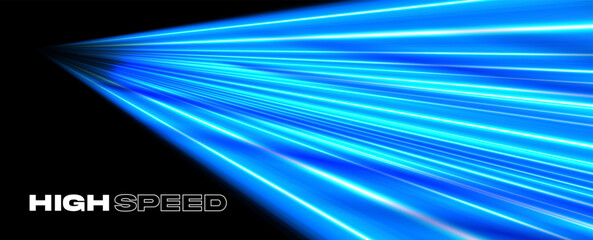 Blue high speed lines on black background. Fast lines. Dynamic motion light trails. Sport, racing, gaming vector Illustration.