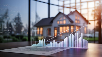 financial graphs with house on blurred background