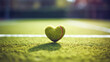 Heart shaped tennis ball on a tennis court
