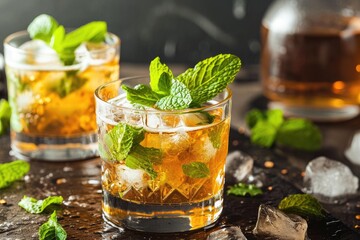 Wall Mural - Cold classic mint julep with bourbon and mint