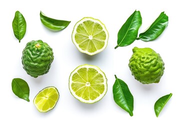 Sticker - Isolated bergamot fruit with leaves on a white background