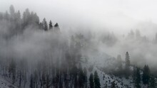 Smoky Clouds Over Winter Mountains In Boise National Forest, Idaho, United States. Static Shot