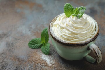 Sticker - Peppermint leafs in cup of ceramic with whipped cream