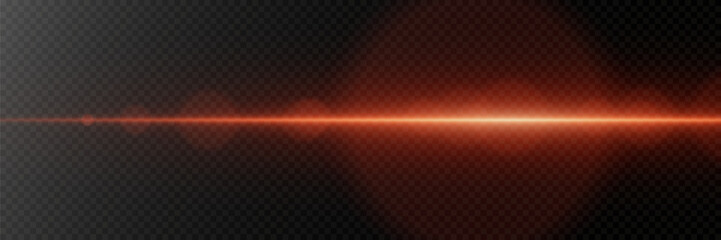 
Red light flash strip. Glare of a laser beam. On a transparent background.