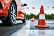© LimeSky - Driving school focuses on traffic cones at test track for modern cars