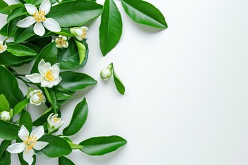 Poster - Blooming citrus tree on white