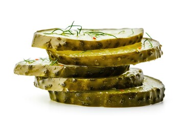 Wall Mural - Isolated white background stack of dill pickle chips