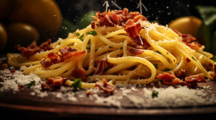 Wall Mural - Pasta Carbonara with bacon and Parmesan