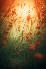 Wall Mural - Wild grass at sunset. Macro image, shallow depth of field. Abstract summer nature background.