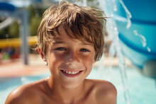 Summer Holidays Children In Aquapark Having Fun Sliding Water Splash Generative AI Picture