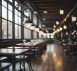 Empty Wooden Table Top with Blurred Restaurant Background