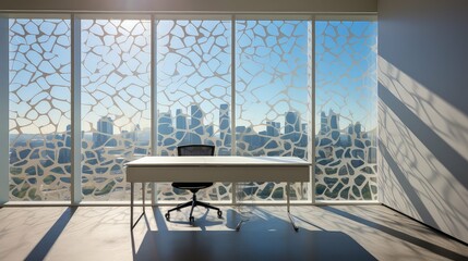 Poster - computer window office background illustration chair natural, view productivity, professional corporate computer window office background